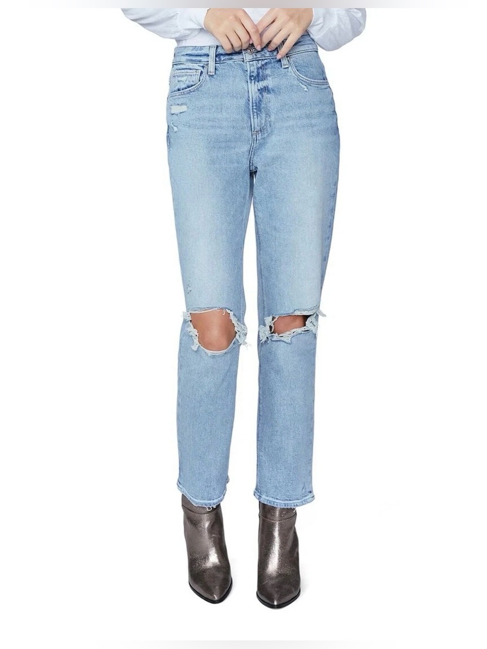 PAIGE JEANS NOELLA HIGH RISE RELAXED STRAIGHT RAVENNA DESTRUCTED SIZE 27